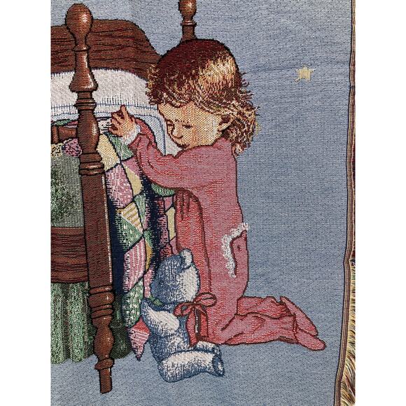 Vintage Now I Lay Me Down To Sleep Nursery Crib Baby Kid Woven Throw Blanket - Picture 2 of 6